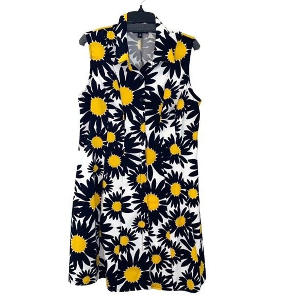 Ronni Nicole Womens Floral Button Front Sleeveless Shirt Dress Black White Sz 16